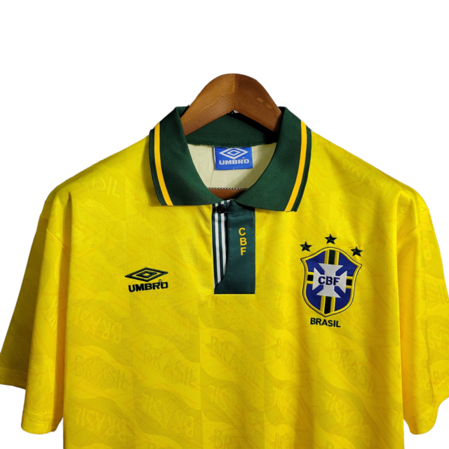 Camisa Seleção Brasileira I Retrô 91/93 Umbro Torcedor Masculina - Amarelo com detalhes em verde