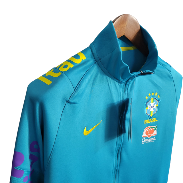 Jaqueta Corta-Vento Brasil 22/23 Masculino Nike - Azul com detalhes em amarelo