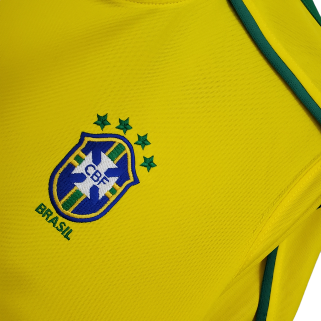 Camisa Seleção Brasileira I Retrô 1998 Nike Torcedor Masculina - Amarela com detalhes em verde