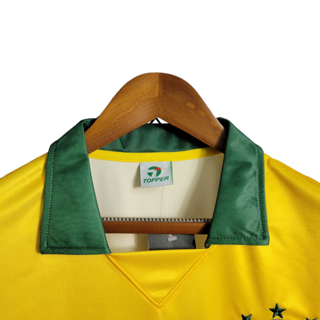 Camisa Seleção Brasileira Retrô I 88/90 Topper Torcedor Maculina - Amarela com gola verde