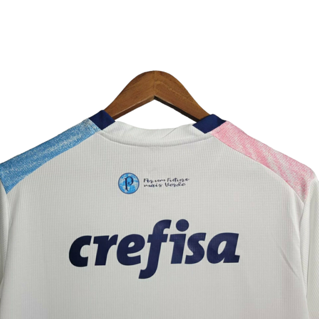 Camisa Palmeiras - Torcedor Puma Masculina - Branca com detalhes em azul e rosa