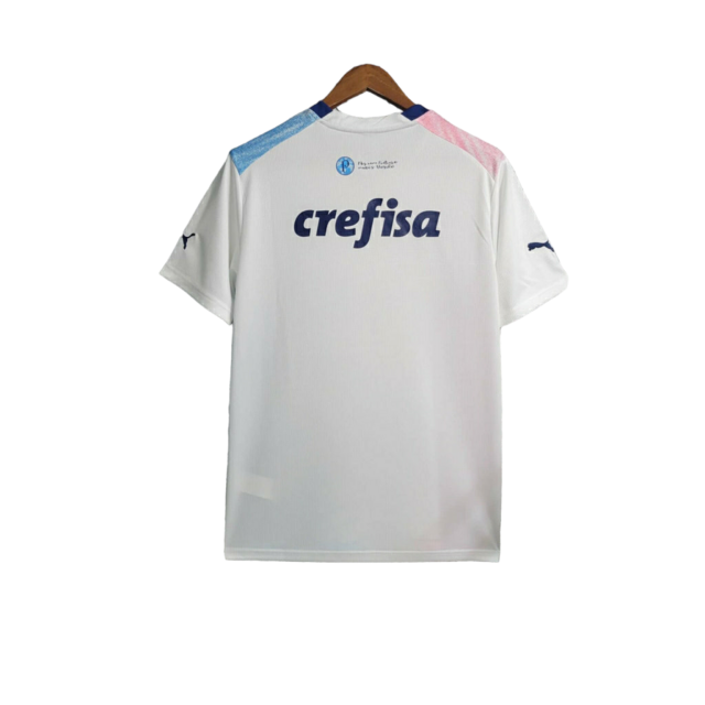 Camisa Palmeiras - Torcedor Puma Masculina - Branca com detalhes em azul e rosa
