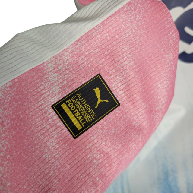 Camisa Palmeiras - Torcedor Puma Masculina - Branca com detalhes em azul e rosa