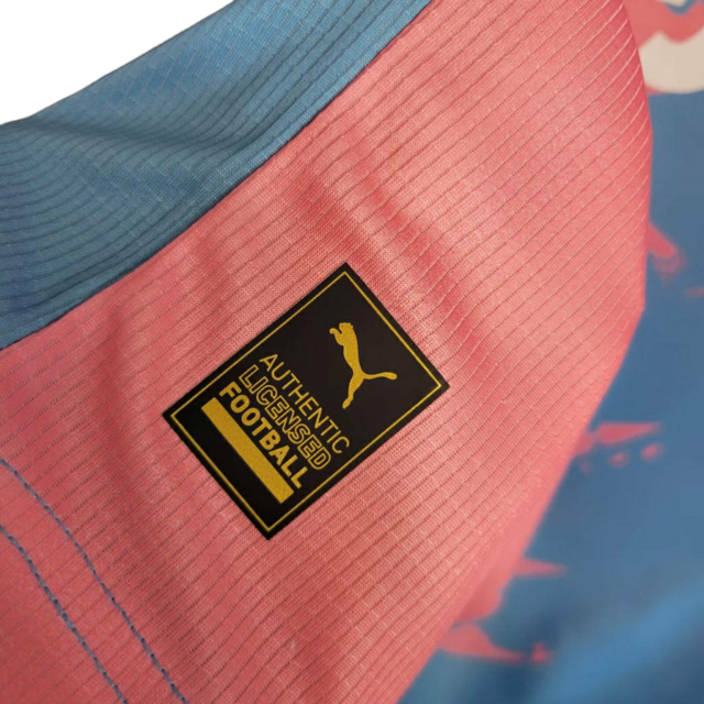 Camisa Palmeiras Edição Comemorativa - Torcedor Puma Masculina - Rosa e azul com detalhes em branco