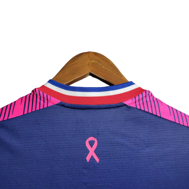 Camisa Fortaleza Edição Especial Outubro Rosa 23/24 - Torcedor Lobo Masculina - Azul com detalhes em rosa