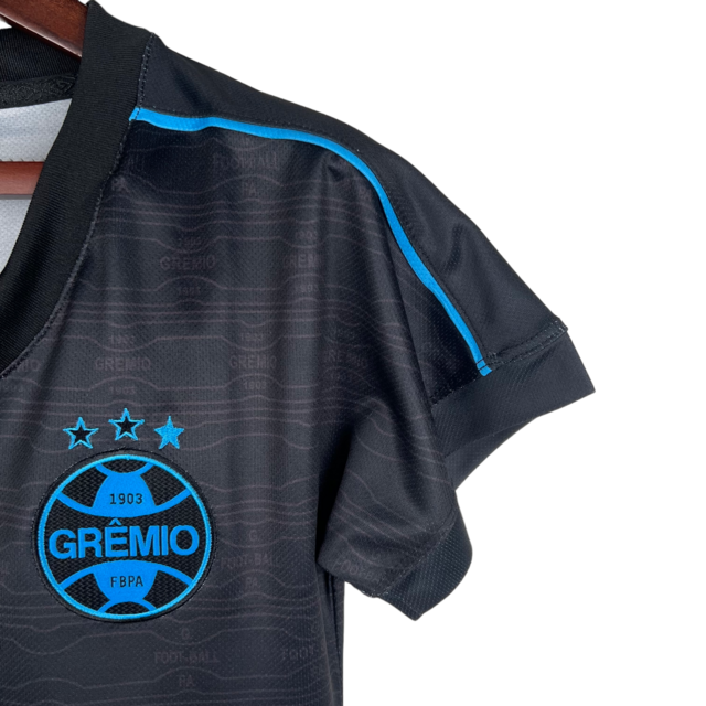 Camisa Grêmio III 23/24 -  Umbro Feminina - Preta com detalhes em azul