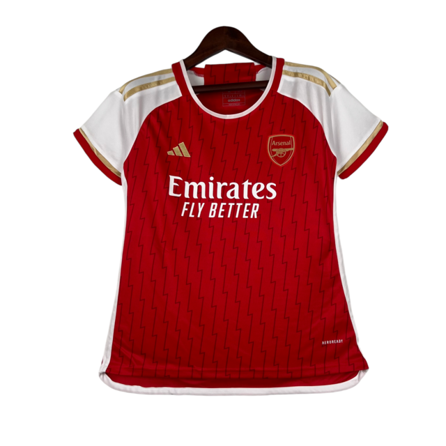 Camisa Arsenal I 23/24 -  Adidas Feminina - Vermelha com detalhes em branco e dourado