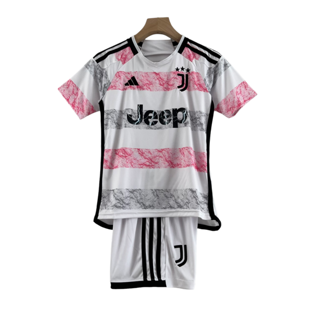 Kit Infantil Juventus II 23/24 - Adidas - Branco com detalhes em preto e rosa
