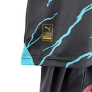Kit Infantil Manchester City III 23/24 Puma - Preto com detalhes em azul e rosa