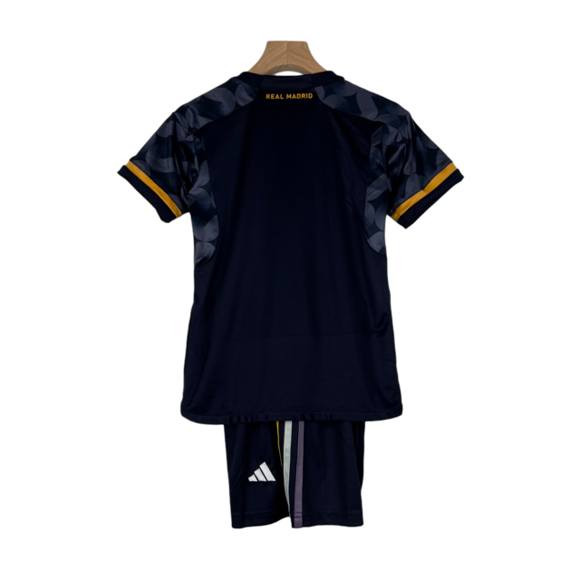 Kit Infantil Real Madrid III 23/24 Adidas - Azul com detalhes em amarelo e branco