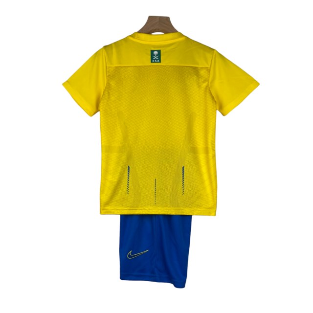 Kit Infantil Al-Nassr I Nike 23/24 - Amarelo com detalhes em azul