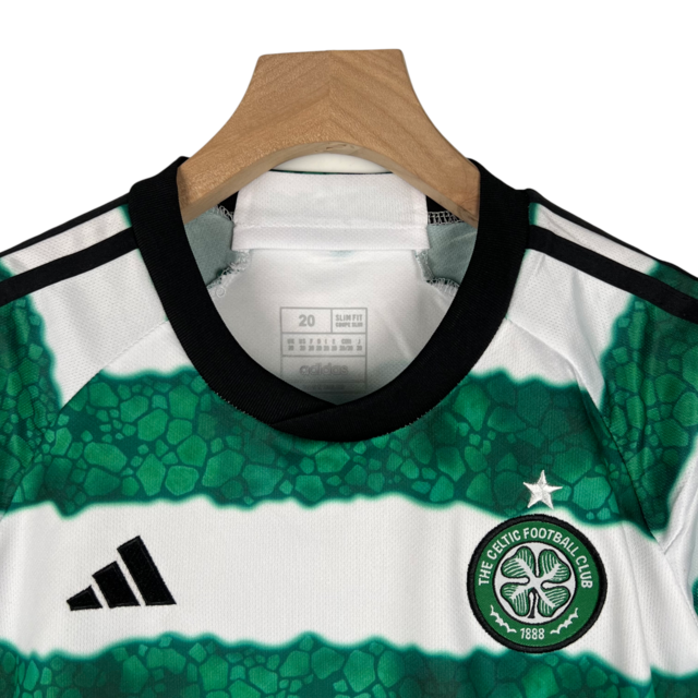 Kit Infantil Celtic da Escócia I Adidas 23/24 - Branco com detalhes em verde e preto