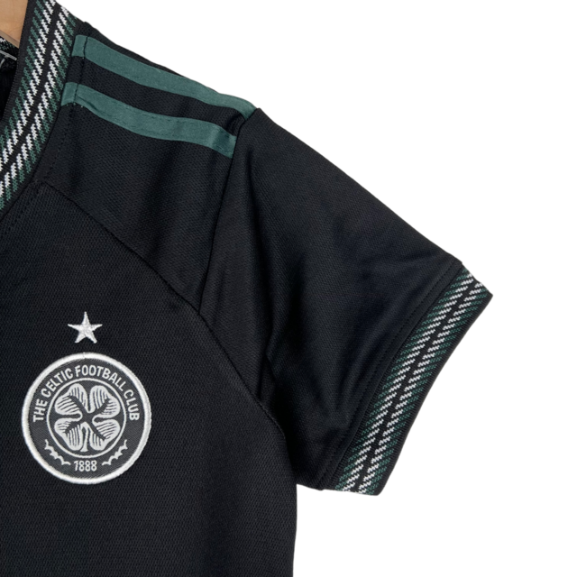 Kit Infantil Celtic da Escócia II Adidas 23/24 - Preto com detalhes em branco