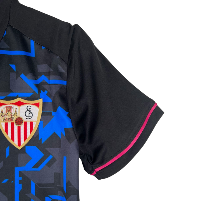 Kit Infantil Sevilla III Castore 23/24 - Preto com detalhes em azul