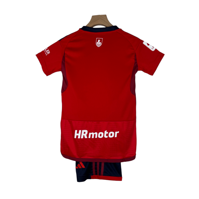 Kit Infantil Osasuna I Adidas 23/24 - Vermelho com detalhes em azul e branco