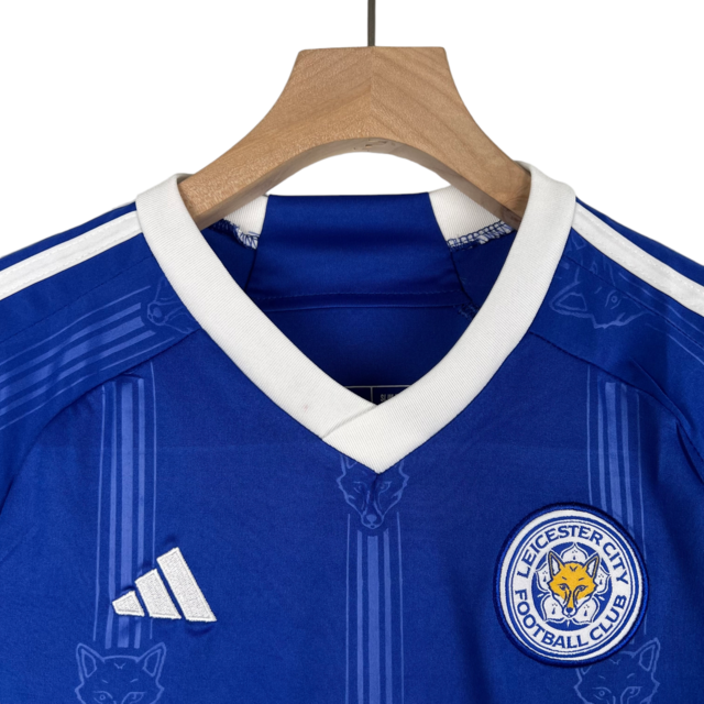 Kit Infantil Leicester Adidas I Adidas 23/24 - Azul com detalhes em branco e dourado