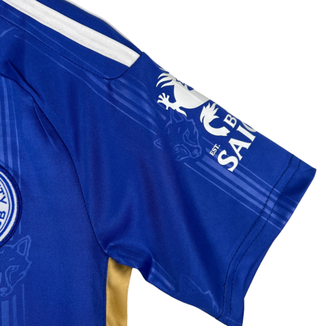 Kit Infantil Leicester Adidas I Adidas 23/24 - Azul com detalhes em branco e dourado