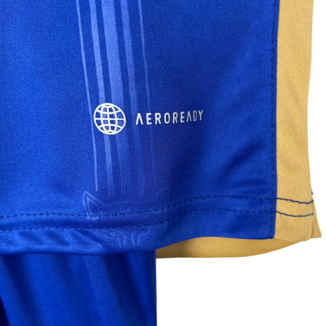 Kit Infantil Leicester Adidas I Adidas 23/24 - Azul com detalhes em branco e dourado