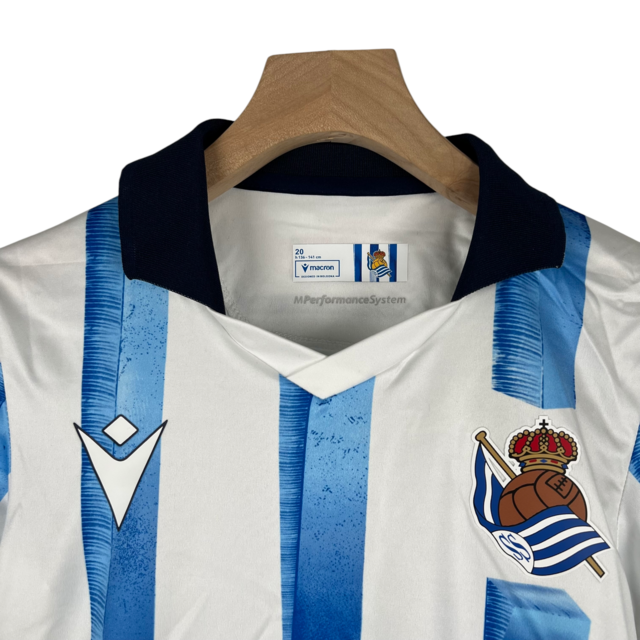 Kit Infantil Real Sociedad I Macron 23/24 - Branco com detalhes em azul