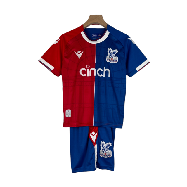 Kit Infantil Crystal Palace I Macron 23/24 - Vermelho e azul com detalhes em branco