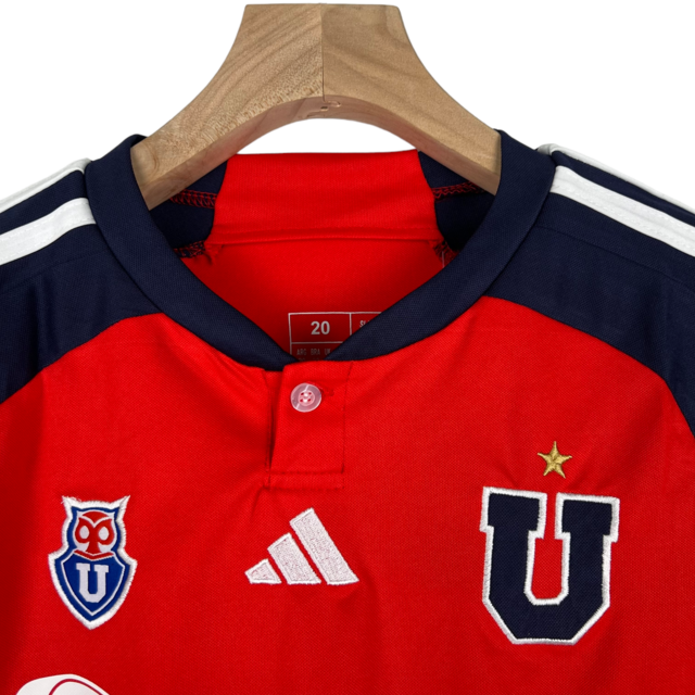 Kit Infantil Universidad do Chile II Adidas 23/24 - Vermelho com detalhes em azul