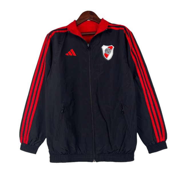 Jaqueta Corta-Vento River Plate 23/24 Masculina Adidas - Preta com detalhes em vermelho e branco