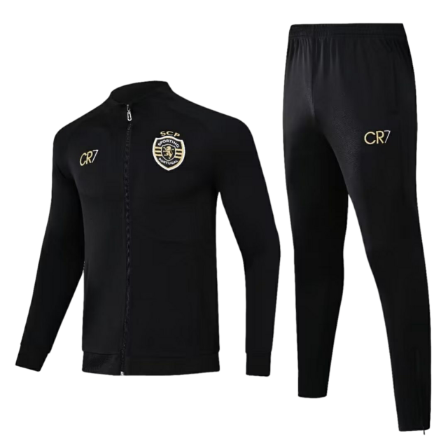 Conjunto Sporting Lisboa 23/24 Masculino CR7 - Preto com detalhes em dourado e branco
