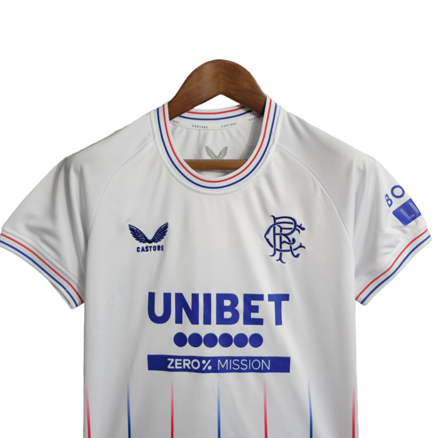 Kit Infatil Rangers II Castore 23/24 - Branco com detalhes em azul e vermelho