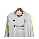Kit Infantil Real Madrid I manga longa 23/24 - Adidas - Branco com detalhes em preto e amarelo