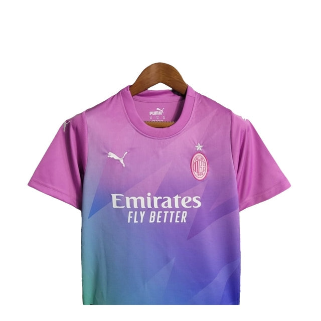 Kit Infantil AC Milan III 23/24 - Puma - Rosa com detalhes em roxo e verde