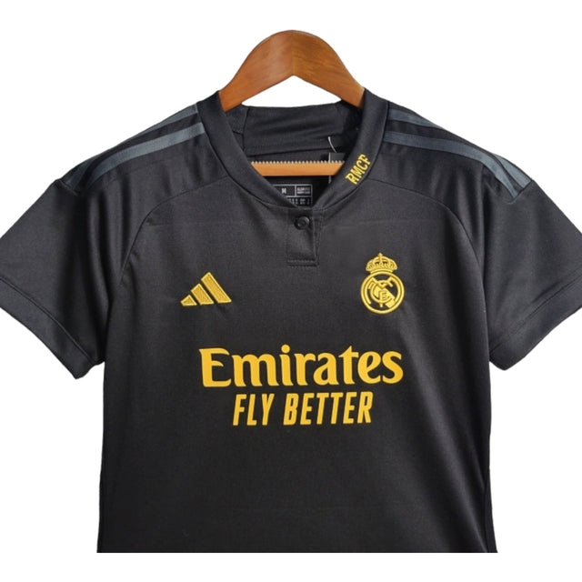Camisa Real Madrid III 23/24 - Feminina Adidas - Preta com detalhes em cinza