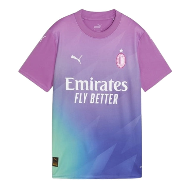 Camisa AC Milan III 23/24 -  Puma Feminina - Rosa com detalhes em roxo e verde