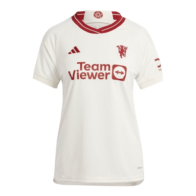 Camisa Manchester United III 23/24 -  Adidas Feminina - Branca com detalhes em vermelho