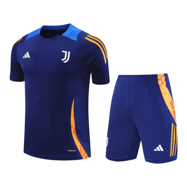 Kit Treino adulto - Camisa e Shorts - Juventus Adidas 24/25 - Azul com detalhes em laranja