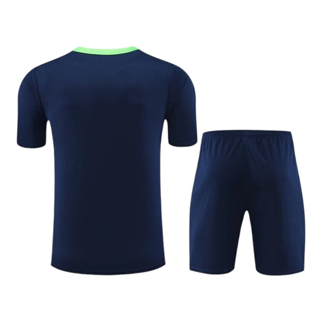 Kit Treino adulto - Camisa e Shorts - Seleção Brasileira Nike 24/25 - Azul com detalhes em verde