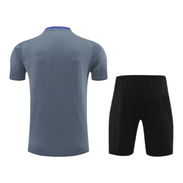 Kit Treino adulto - Camisa e Shorts - Inter de Milão Nike 24/25 - Cinza e preto com detalhes em azul