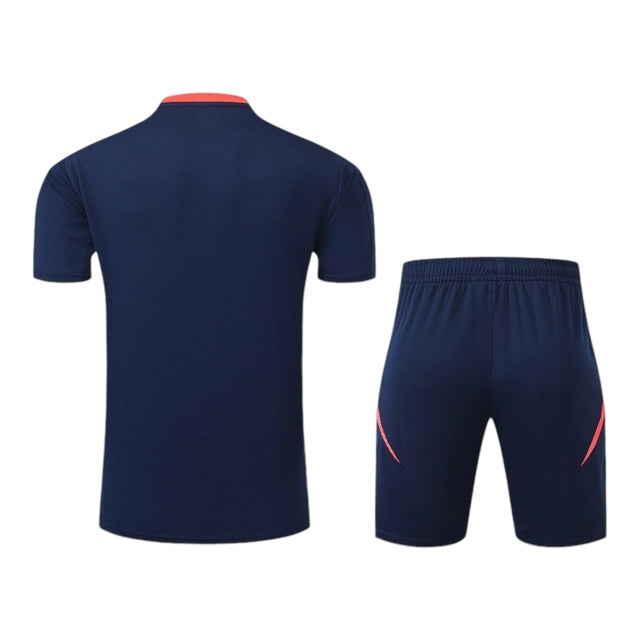 Kit Treino adulto - Camisa e Shorts - Manchester United Adidas 24/25 - Azul com detalhes em laranja