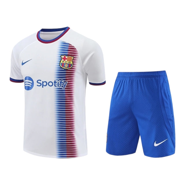 Kit Treino adulto - Camisa e Shorts - Barcelona Nike 24/25 - Branco e azul
