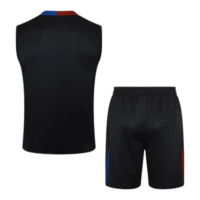 Kit Treino adulto - Camisa e Shorts - Barcelona Nike 24/25 - Preto com detalhes em vermelho e azul