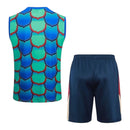 Kit Treino adulto - Camisa e Shorts - Barcelona Nike Edição especial 24/25 - Verde e azul com detalhes em vermelho