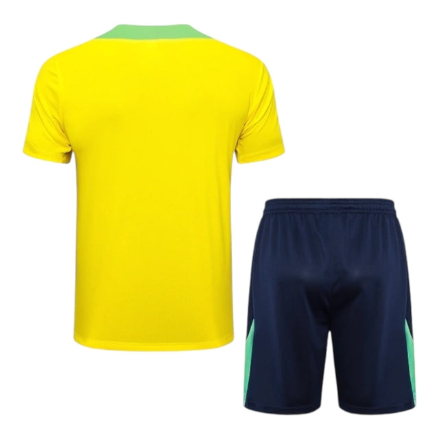 Kit Treino adulto - Camisa e Shorts - Seleção Brasileira Nike 24/25 - Amarelo e azul com detalhes em verde