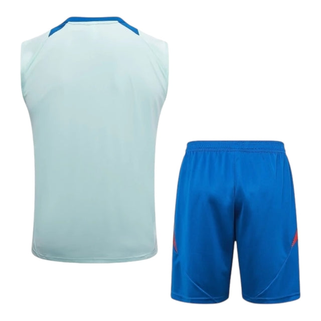 Kit Treino adulto - Camisa e Shorts - Seleção Espanha Adidas 24/25 - Azul com detalhes em vermelho e branco
