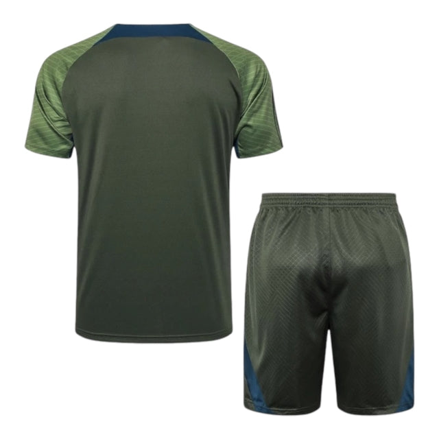 Kit Treino adulto - Camisa e Shorts - Paris Saint-Germain Jordan 24/25 - Verde com detalhes em azul