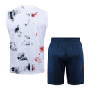 Kit Treino adulto - Camisa e Shorts - Paris Saint-Germain Nike 24/25 - Branco e azul com detalhes em vermelho