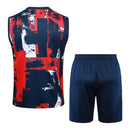Kit Treino adulto - Camisa e Shorts - Paris Saint-Germain Nike 24/25 - Branco e azul com detalhes em vermelho