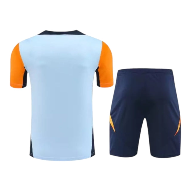 Kit Treino adulto - Camisa e Shorts - Real Madrid Adidas 24/25 - Azul com detalhes em laranja
