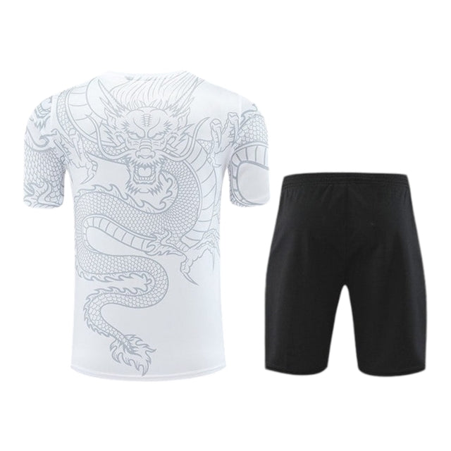 Kit Treino adulto - Camisa e Shorts - Real Madrid Ano do Dragão Adidas 24/25 - Branco e preto com detalhes em cinza