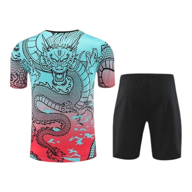 Kit Treino adulto - Camisa e Shorts - Real Madrid Ano do Dragão Adidas 24/25 - Verde e vermelho com detalhes em preto