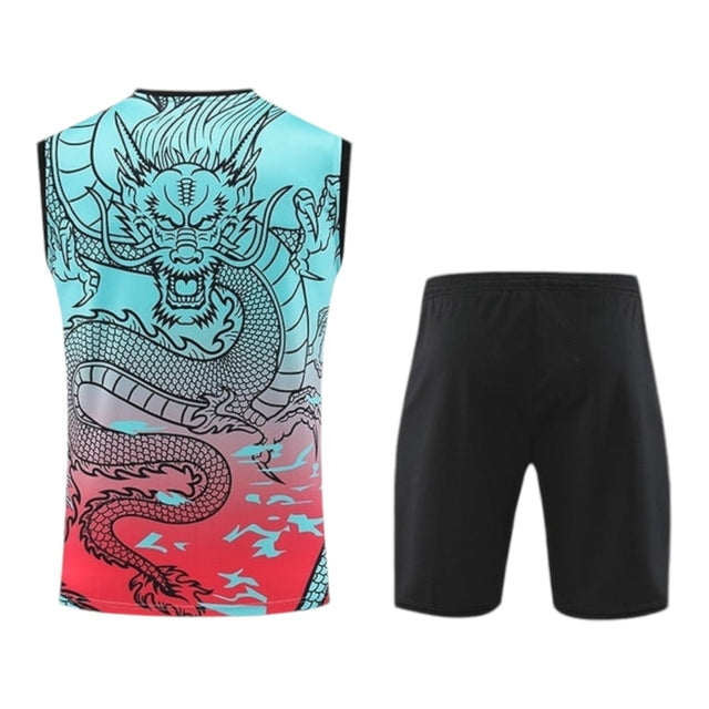 Kit Treino adulto - Camisa e Shorts - Real Madrid Ano do Dragão Adidas 24/25 - Verde e vermelho com detalhes em preto