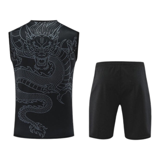 Kit Treino adulto - Camisa e Shorts - Real Madrid Ano do Dragão Adidas 24/25 - Preto com detalhes em cinza e branco